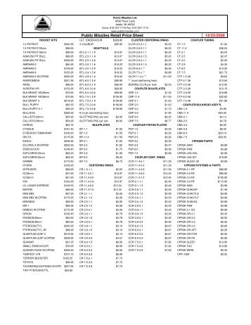 PML master pricing - Public Missiles Ltd.