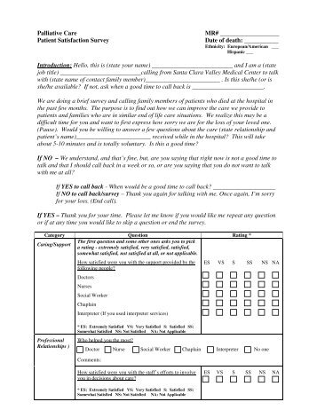 Palliative Care Patient Satisfaction Survey - Safety Net Institute