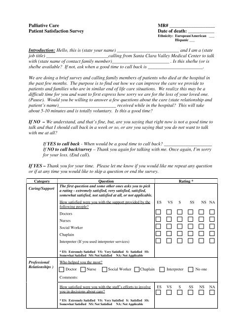 Palliative Care Patient Satisfaction Survey - Safety Net Institute