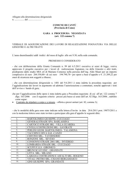 Procedura negoziata per l'aggiudicazione dei ... - Comune di Cantù