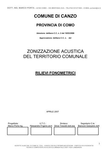 RILIEVI FONOMETRICI - zonizz. acustica - Comune di Canzo