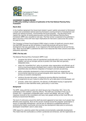 A CPRE policy briefing in advance of publication of the final National ...