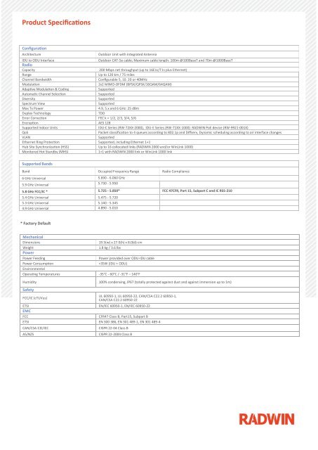 RADWIN 2000 C-Series RW-2960-0100 RW-2960-0100 ... - Winncom