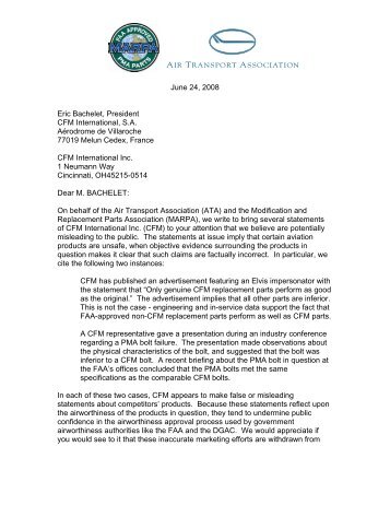 MARPA Letter to CFMI President Bachelet