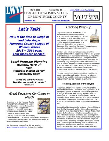 March 2013 Voter - League of Women Voters of Montrose County