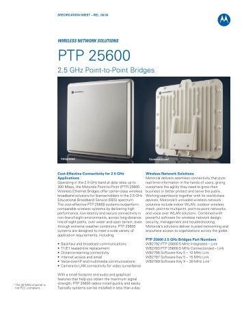 PTP 25600 Specification Sheet - Wireless Network Solutions