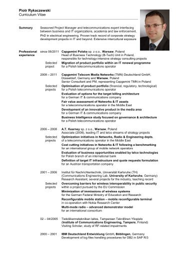Piotr Rykaczewski Curriculum Vitae
