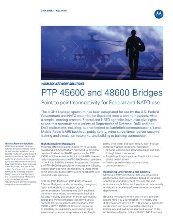 PTP 45600 and PTP 48600 Data Sheet - Wireless Network Solutions