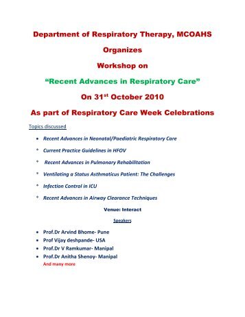 Department of Respiratory Therapy, MCOAHS ... - Physioblasts.Org