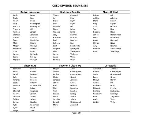 COED DIVISION TEAM LISTS - BCISL