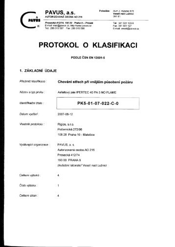 PROTOKOL O KLASIFIKACI - PLUVITEC