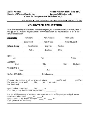 VOLUNTEER APPLICATION - Hospice of Marion County