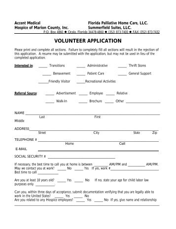 VOLUNTEER APPLICATION - Hospice of Marion County