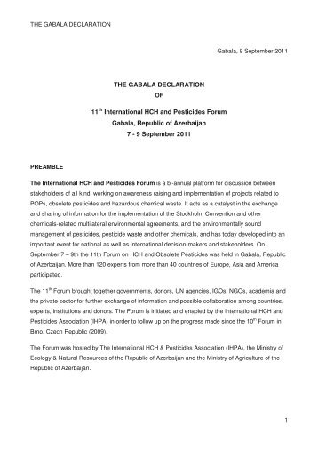 gabala declaration - 12th International HCH and Pesticides Forum