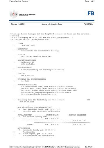 Page 1 of 2 Firmenbuch Â» Auszug 13.09.2011 http://dataweb ...