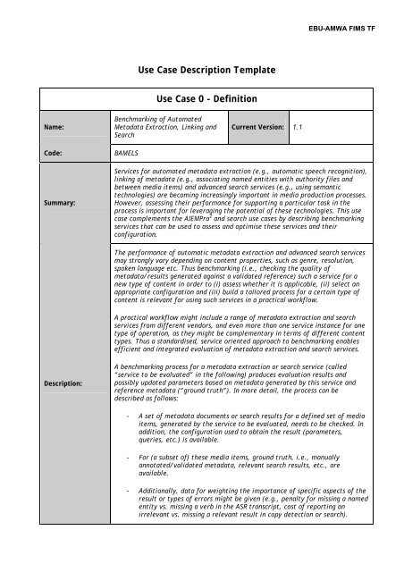  Use Case Description Template Use Case 0 Definition Tosca mp