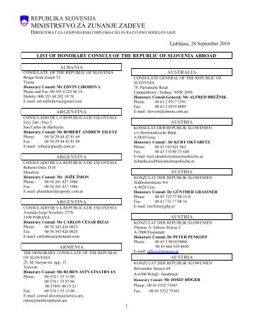 honorary consuls of the Republic of Slovenia abroad - Ministrstvo za ...