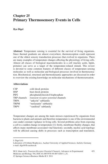 Primary Thermosensory Events in Cells - Springer