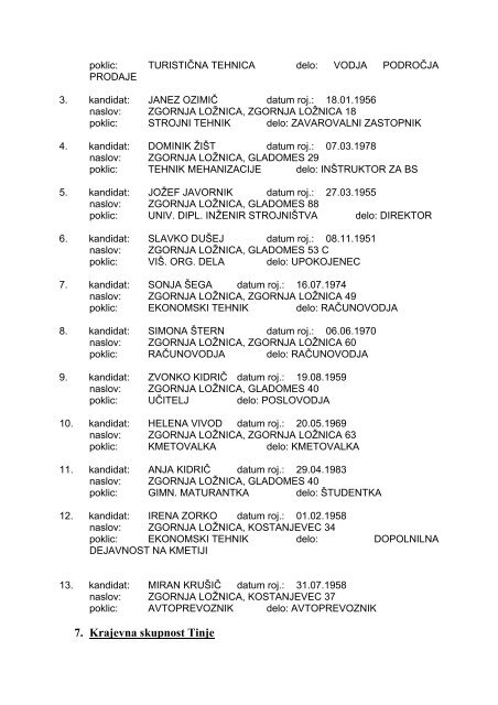 SEZNAM list kandidatov za svete krajevnih skupnosti. - Slovenska ...