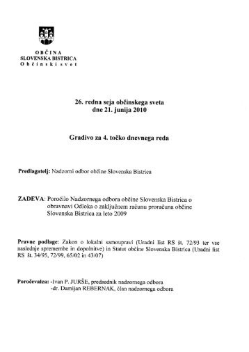 Poročilo Nadzornega odbora - Slovenska Bistrica
