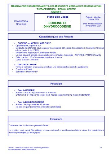 CODEINE ET DIHYDROCODEINE - Omedit Centre