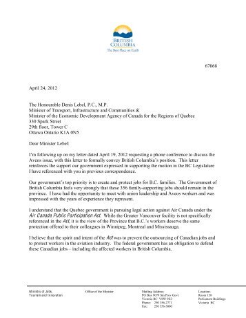 Minister Bell letter - April 24 - The Tyee