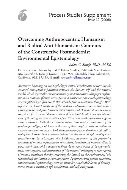 Process Studies Supplement Overcoming Anthropocentric ... - Here