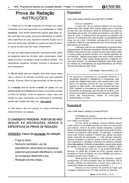 Caderno de Prova 1ª Etapa do PIAS - Uniube