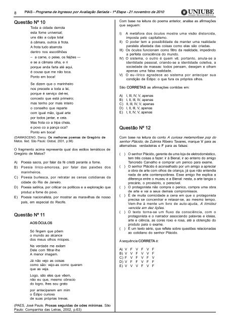 Caderno de Prova 1ª Etapa do PIAS - Uniube