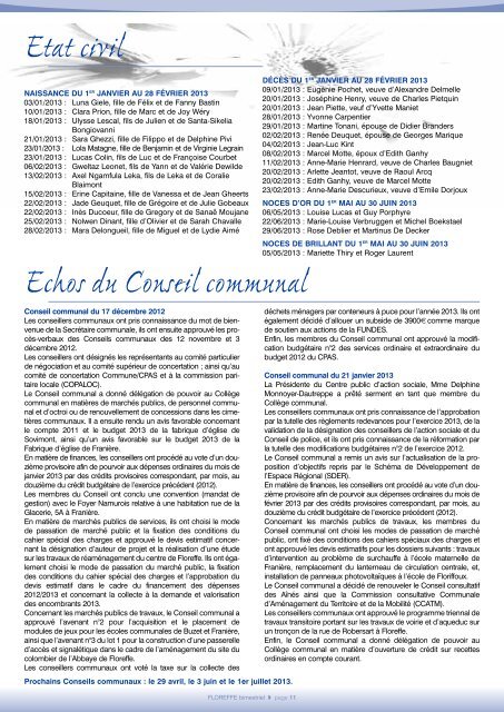 Bulletin communal d'avril 2013, n°121 (pdf 1Mo) - Floreffe