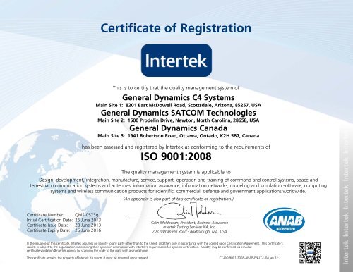 Certificate of Registration - General Dynamics SATCOM Technologies