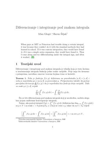 Diferenciranje i integriranje pod znakom integrala - Math.e