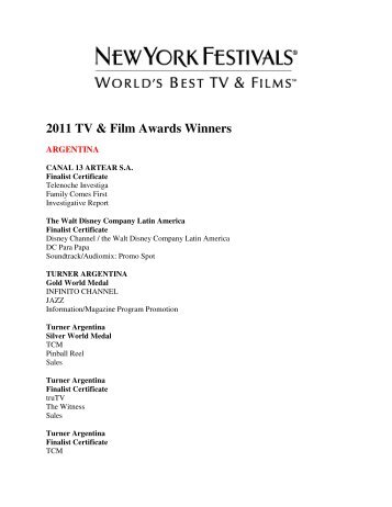 2011 TV & Film Awards Winners - New York Festivals