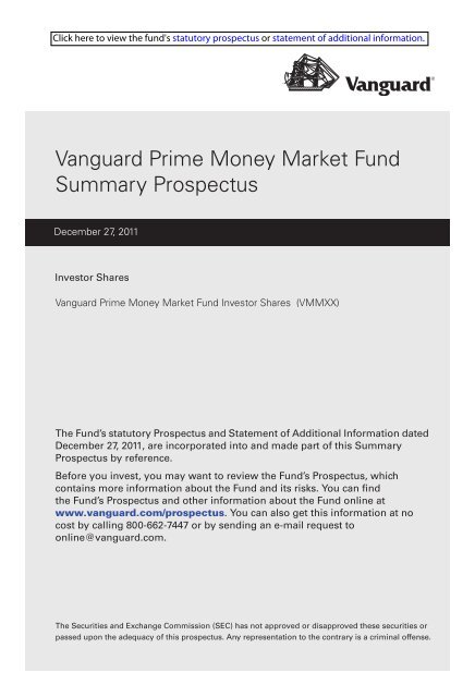 Vanguard Prime Money Market Fund Summary Prospectus Investor ...