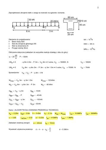 Projektowanie zbrojenie belki z uwagi na noÅnoÅÄ na zginanie i ...