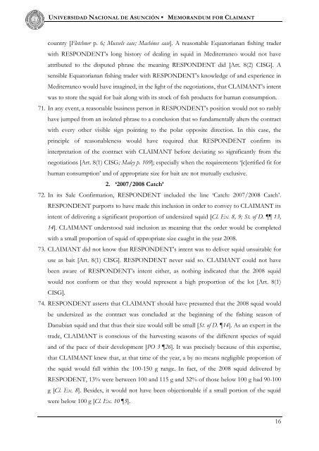 MEMORANDUM FOR CLAIMANT