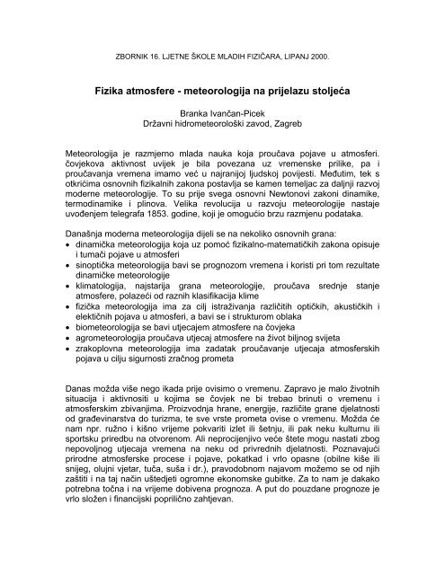 Fizika atmosfere - meteorologija na prijelazu stolje}a