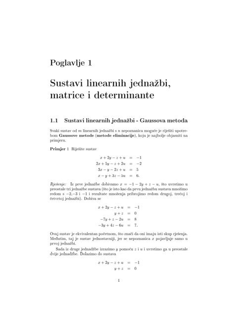 Sustav linearnih jednadÅ¾bi, matrice i determinante