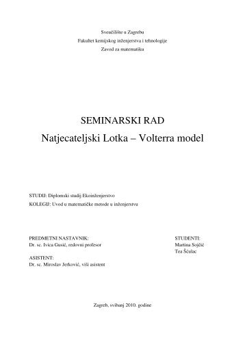 2. Natjecateljski Lotka â Volterra model - Zavod za matematiku