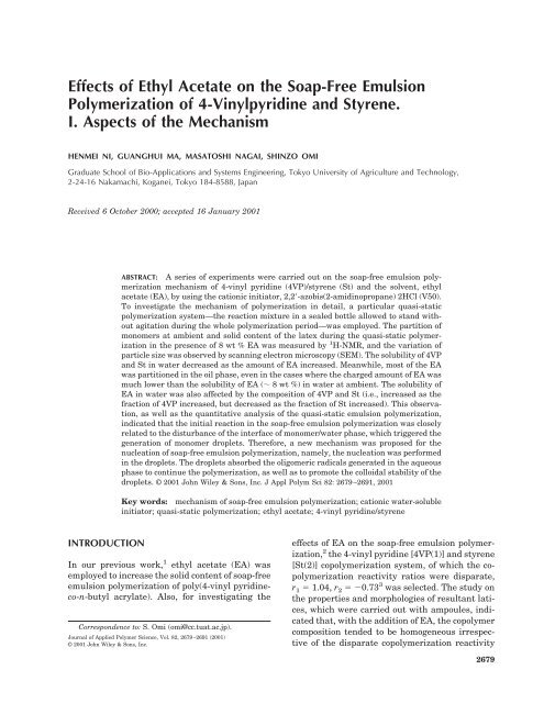 Effects Of Ethyl Acetate On The Soap Free Emulsion Polymerization