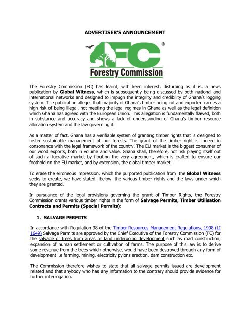 advertiser's announcement - The Forestry Commission of Ghana