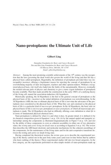 Nano-protoplasm: the Ultimate Unit of Life - Physiological Chemistry ...