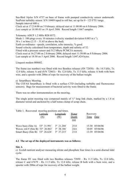 Cruise report - Coastal Observatory, Liverpool Bay, Irish Sea