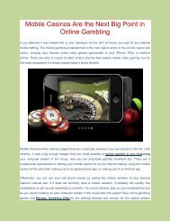 Mobile Casinos Are the Next Big Point in Online Gambling