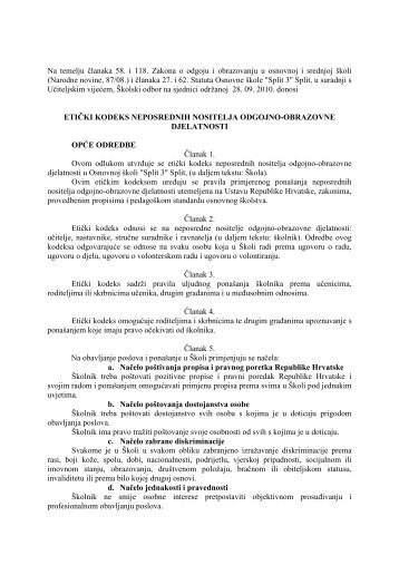 etički kodeks - Osnovna škola "Split 3" Split