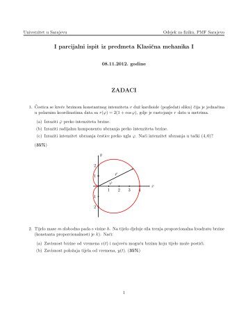 I parcijalni ispit iz predmeta KlasiÄna mehanika I ZADACI - PMF