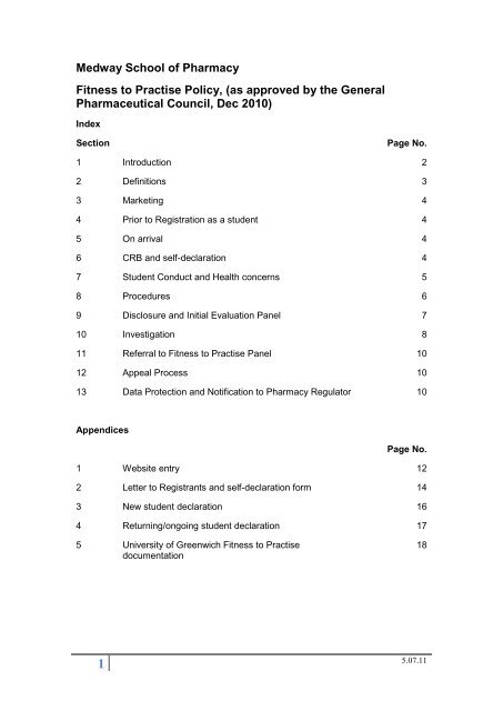 Fitness to Practise Policy for the Medway School of Pharmacy