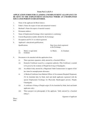 Form No.U.A.E.P.-1 APPLICATION FORM FOR CLAIMING ...