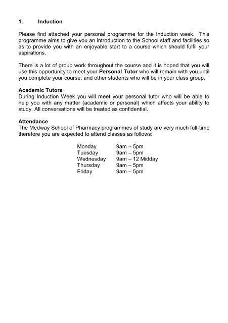 joining instructions booklet - Medway School of Pharmacy