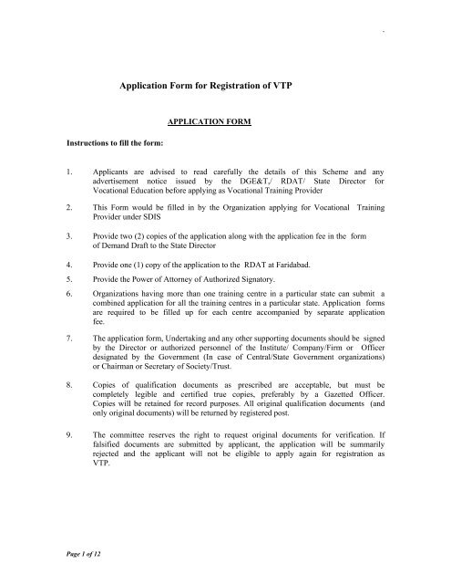 Application Form for Registration of VTP - Department of ...